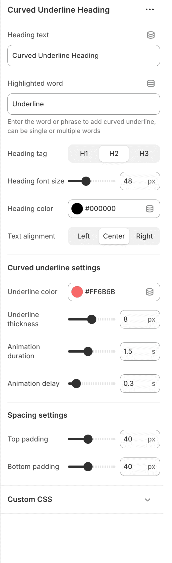 Curved Underline Heading Settings